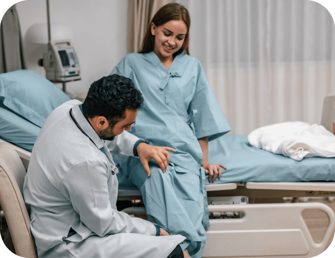 physician examining his patient's leg 