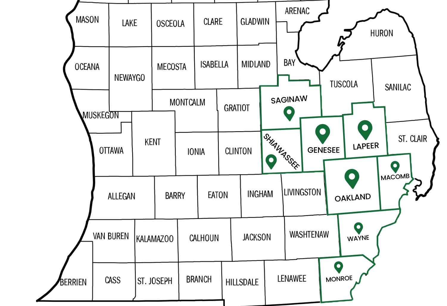map of counties served 